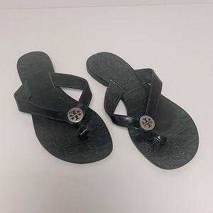 Tory Burch Thora Leather Flip Flop Sandals, Black
Silver tone hardware, Size 9.5